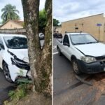 Colisão entre dois veículos deixa mulher ferida após carro atingir árvore em Birigui